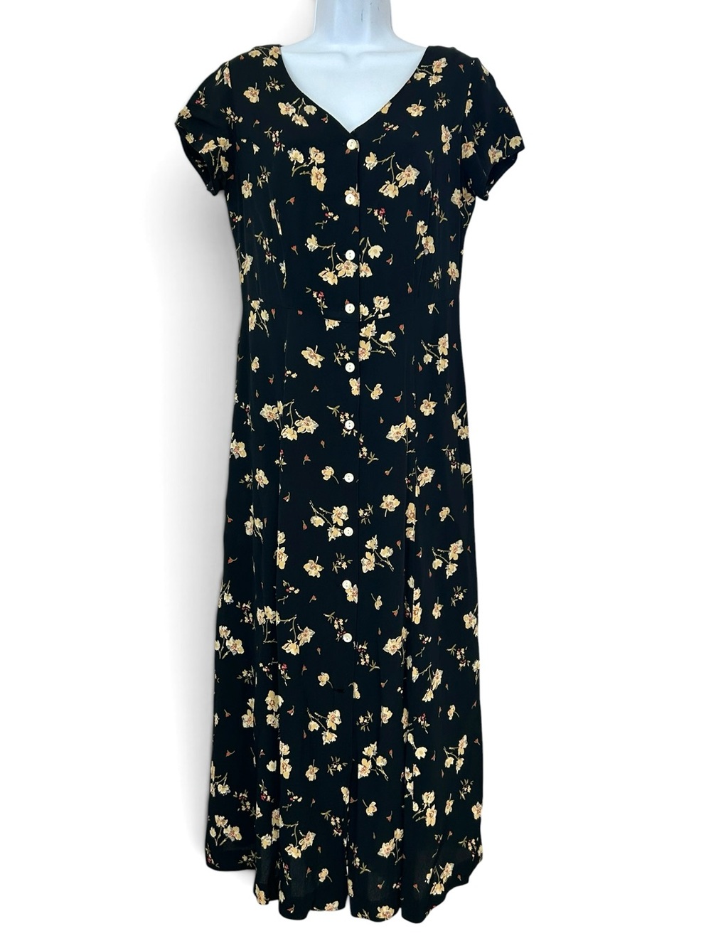 Vintage 90s Dark Floral Button Midi Dress Banana Republic 4 Cottagecore Grunge